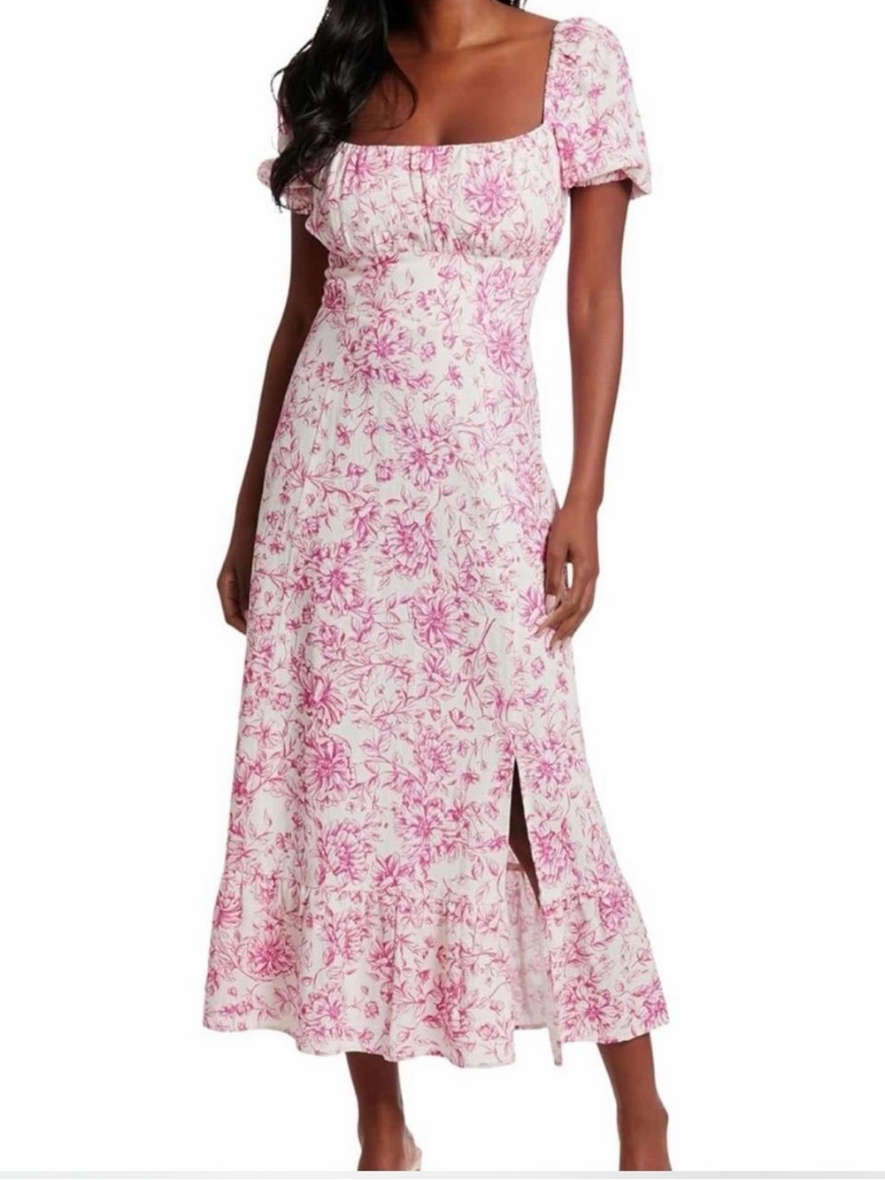 London Fog Pink Floral Square-Neck Midi Dress✨12✨NWT